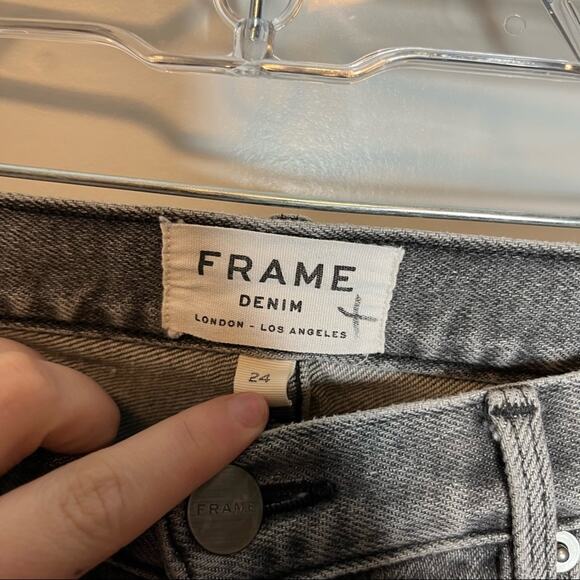 Frame Grey Distressed Le Original Raw Edge Cold Ash Relaxed Fit Jeans Size 24 - Picture 4 of 10